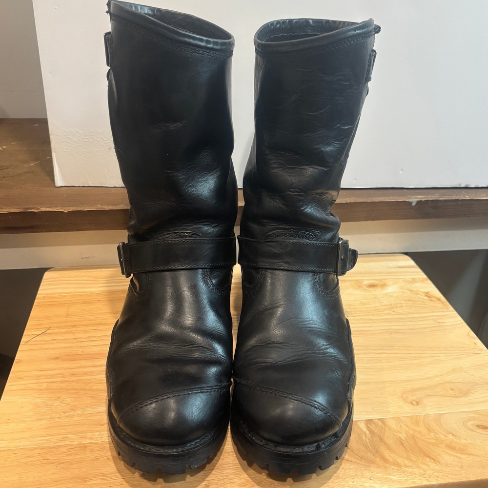 Harley-Davidson Mens Black Leather Engineer Riding Boots Size 10 Buckle Moto